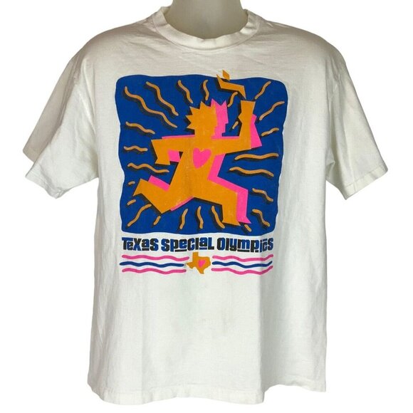 Texas Special Olympics Graphic T-Shirt Large White Hanes Single Stitch USA 90s - Picture 1 of 9
